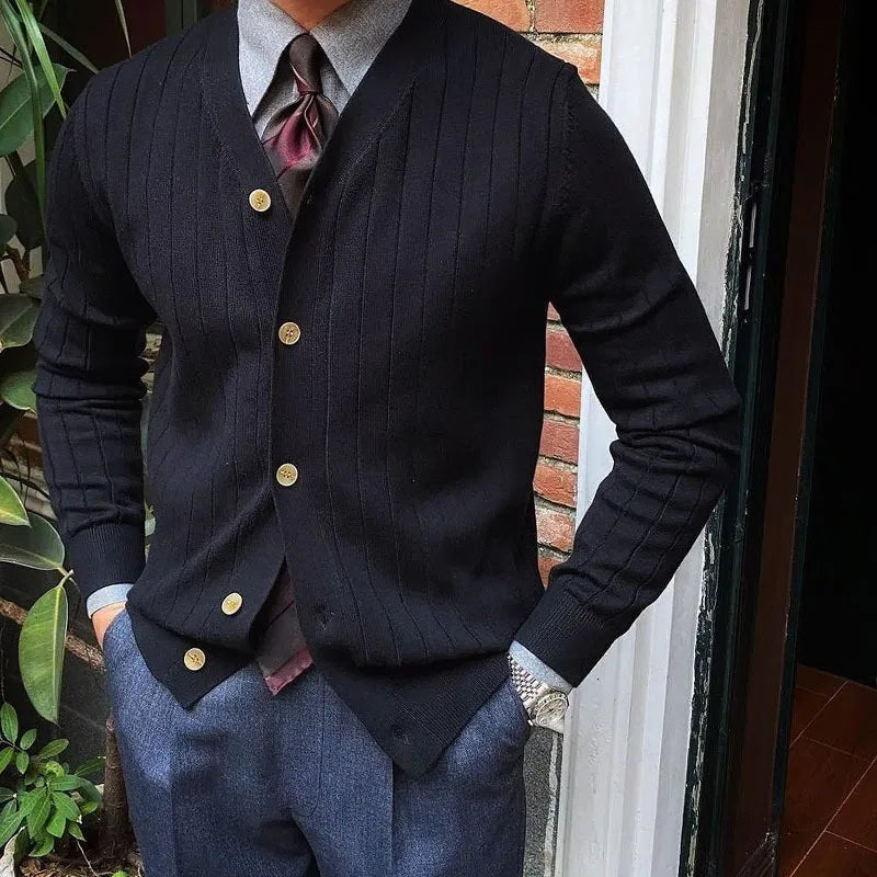 Cardigan décontracté à col en V pour hommes, pull en tricot de document solide, coupe couvertes pour hommes, pull à manches longues, automne, hiver