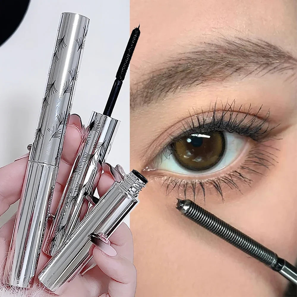 Mascara tube acier brosse spirale spéciale waterproof fibres de soie longue tenue recourbant cils durable