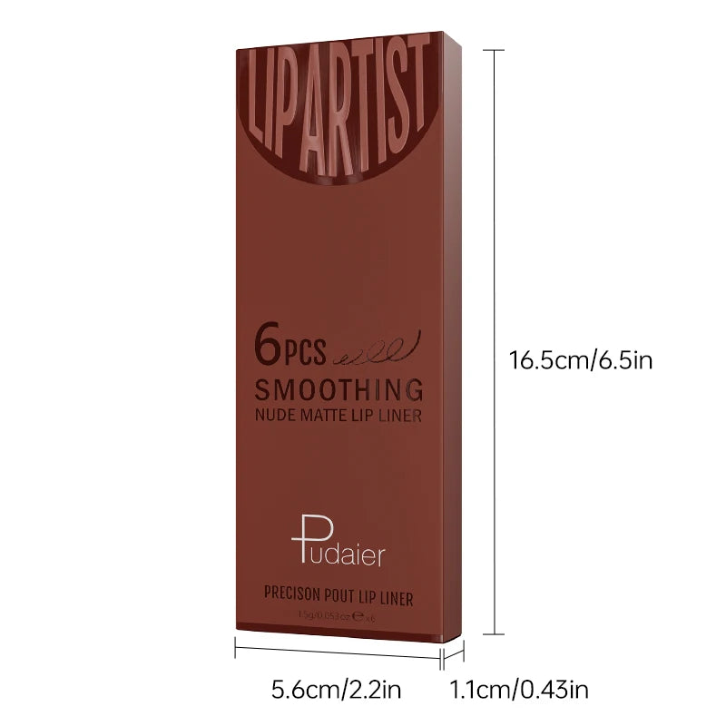 Set Cadeau 6 Crayons à Lèvres Mat Marron – Longue Tenue, Teintes Assorties, Contouring Lisse, Facile à Appliquer