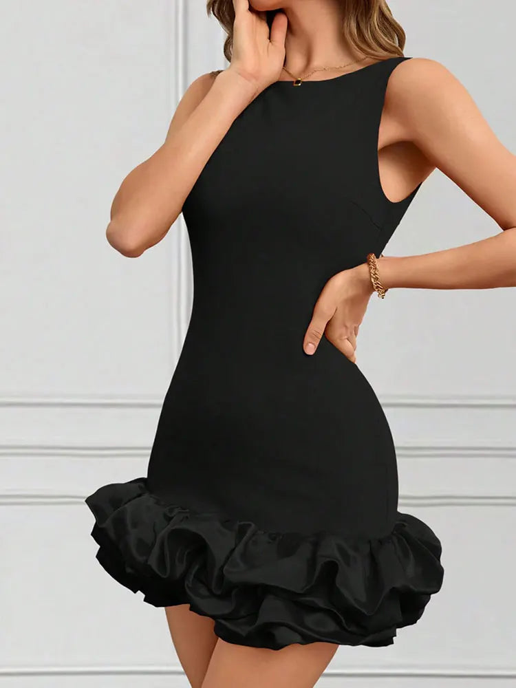 Mini-robe sexy pour femme – Dos nu, col rond