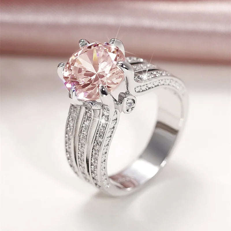 Huitan – magnifiques bagues de mariage pour femmes, avec zircone cubique rose/blanche, bagues de fiançailles classiques éternité, bijoux de livraison directe