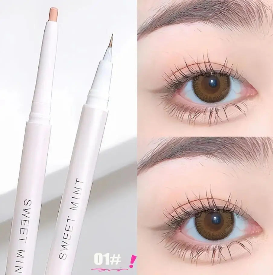 Stylo ver à soie à Double tête, bâton de fard à paupières à paillettes, Eyeliner mat à haute brillance, blanc argent, outil de maquillage éclaircissant