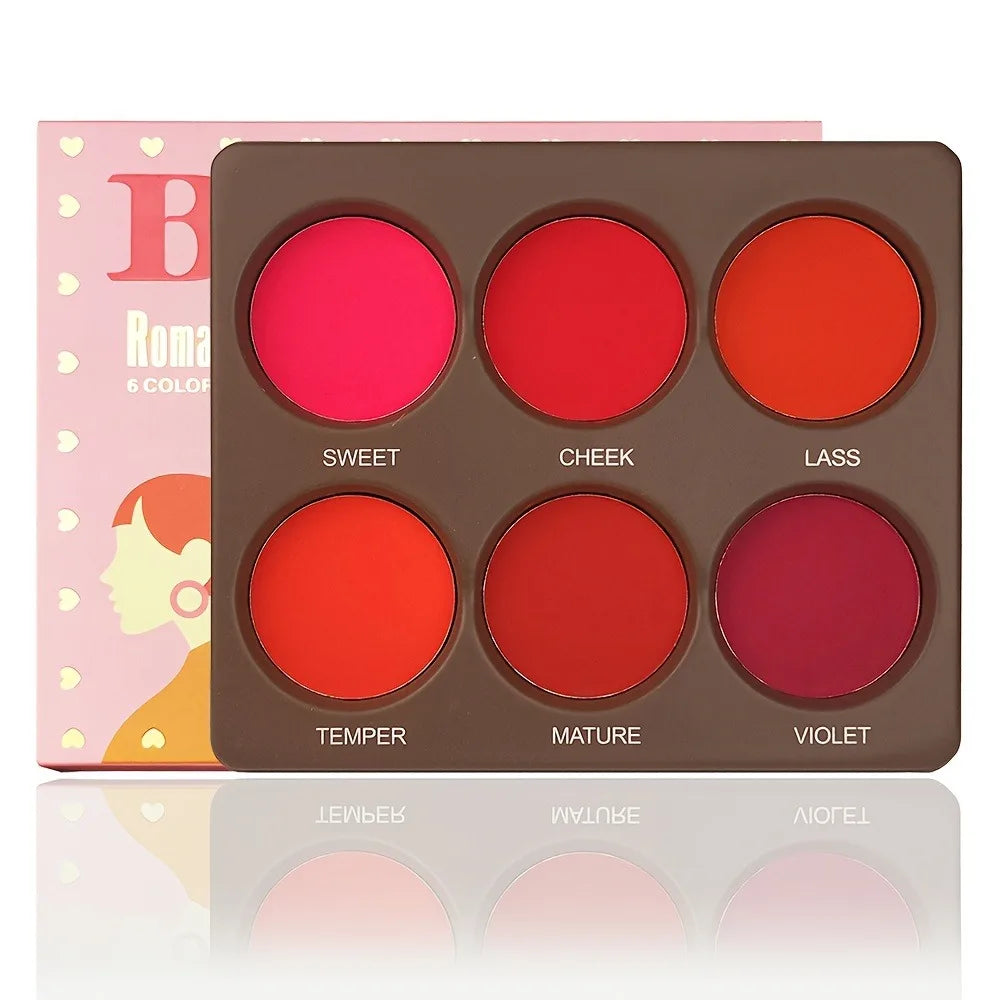Set 1 palette de blush 6 couleurs – Mat et waterproof, couvrance modulable moyenne, longue tenue – Fini naturel, léger et respirant, avec pinceau offert