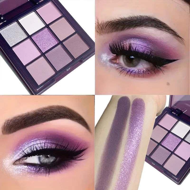 Palette fards à paupières violet et rose – 9 à 18 couleurs, waterproof, mat et scintillant, smoky pour festival