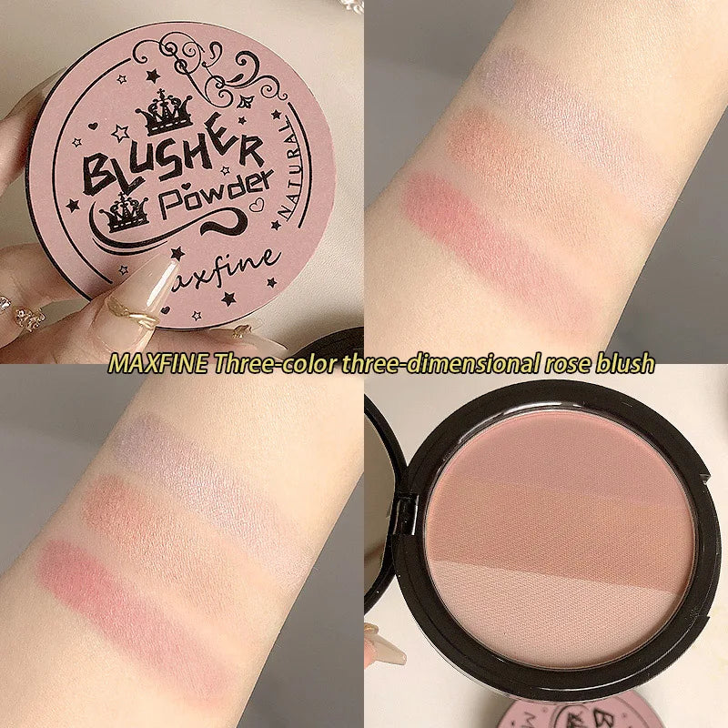 Palette de Blush Trois Couleurs — Délicate, Longue Tenue, Waterproof, Non Décolorante, Palette Intégrée Ombre à Paupières et Blush