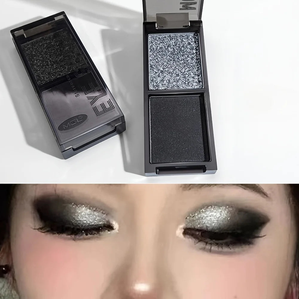 Palette fards à paupières 2 couleurs rouge et noir, mats et scintillants, waterproof, smoky punk, Halloween, pigments pailletés yeux