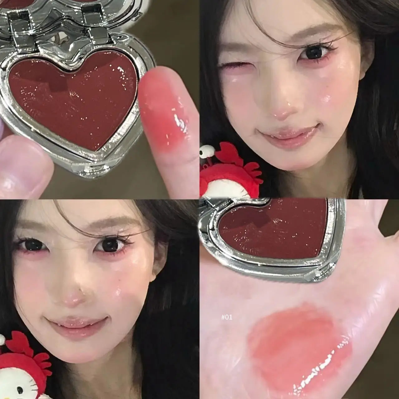 Fard à Joues Crème Brillante — Teinte Rose Naturelle pour Joues et Lèvres, Hydratant, Illuminateur Non Gras, Formule en Pâte en Forme de Cœur