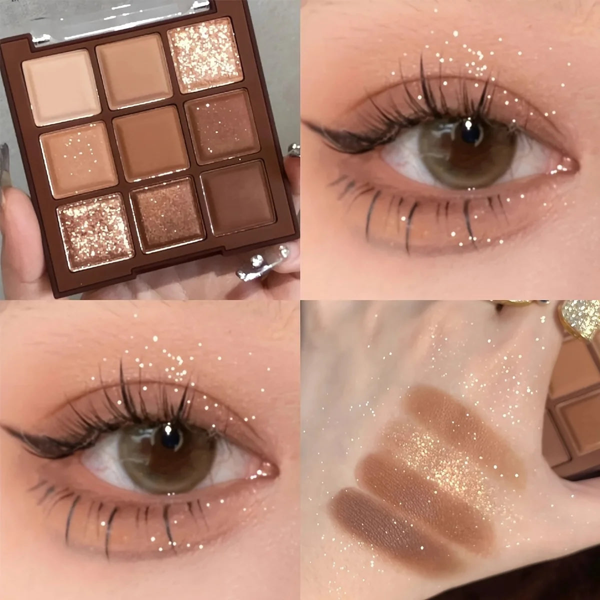 Palette de fard à barrage chocolat moka, finition pailletée nacrée, maquillage, 9 couleurs, 2024