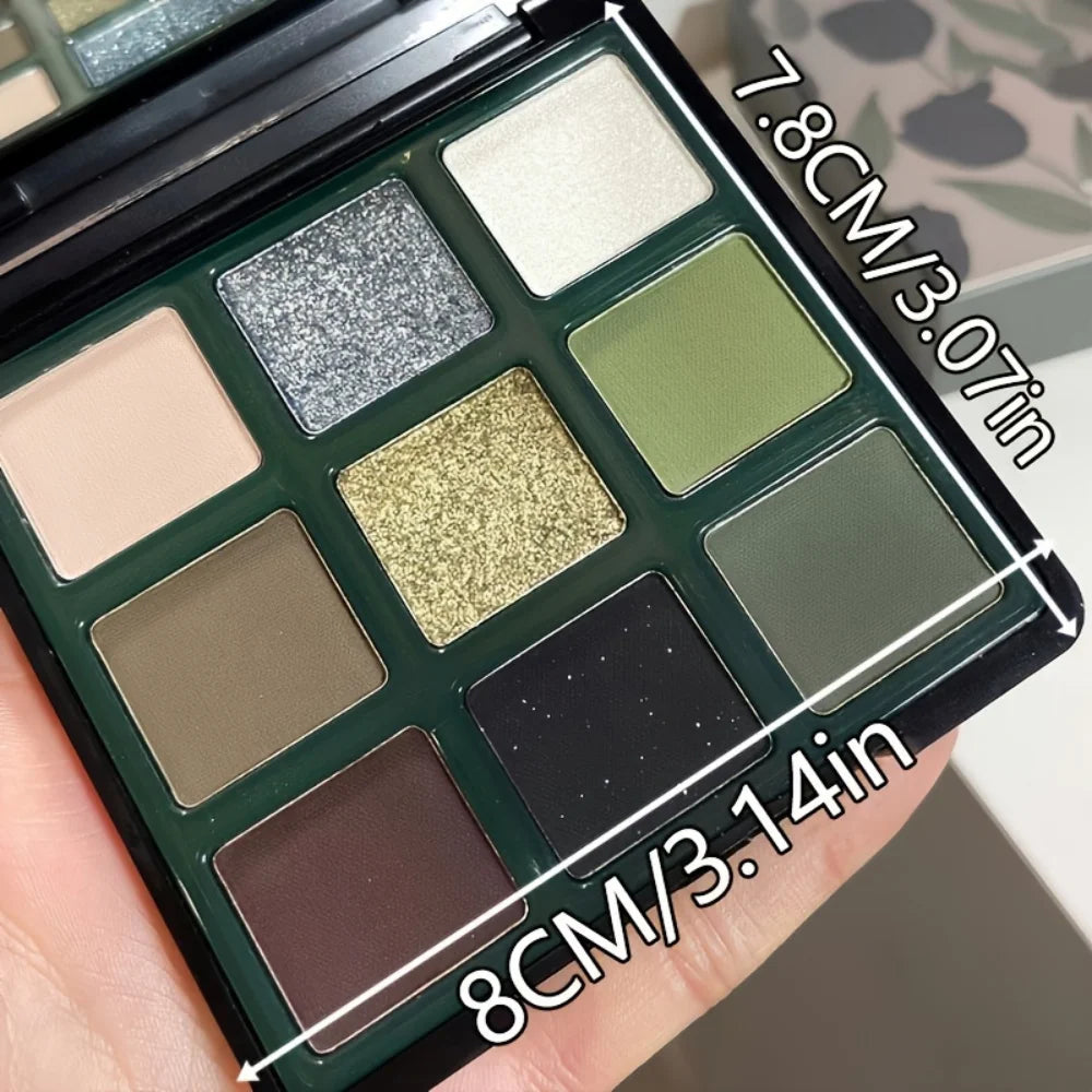 Palette de Fards à Paupières 9 Couleurs — Teintes Vert Olive, Fini Nacré et Scintillant, Matte, Palette Rose, Maquillage Flash Cosmétiques
