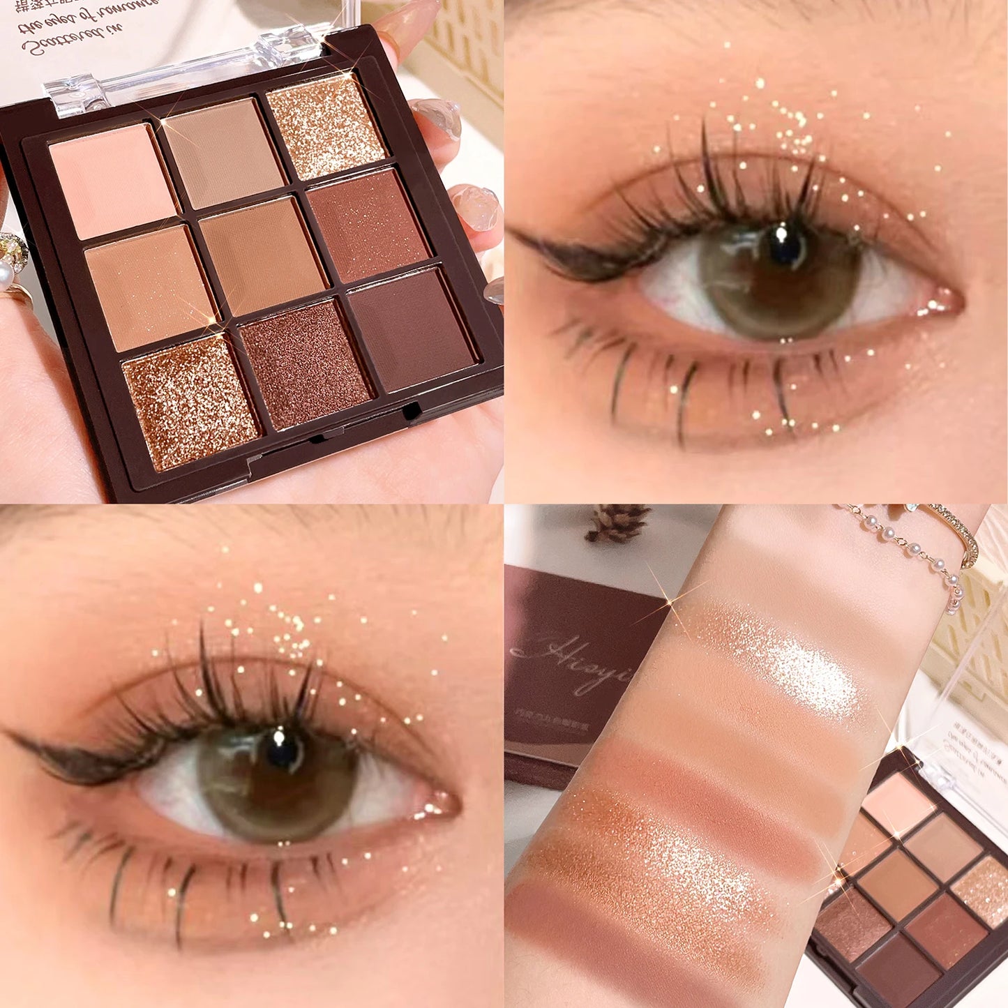 Palette de Fards à Paupières de Neuf Couleurs, Chocolat, Paillettes Larges, Fine et Complète