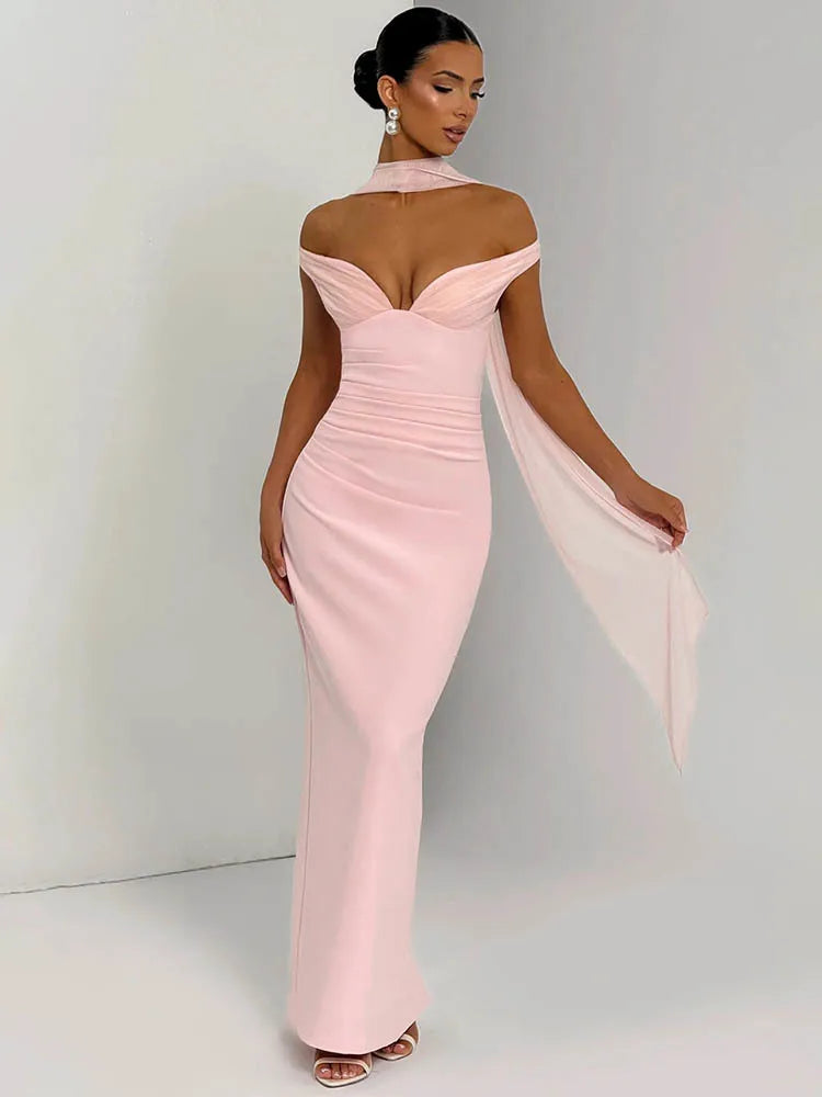 Robe Maxi Femme – Col Écharpe, Strapless, Dos Nu, Élégante et Sexy pour Soirées Club