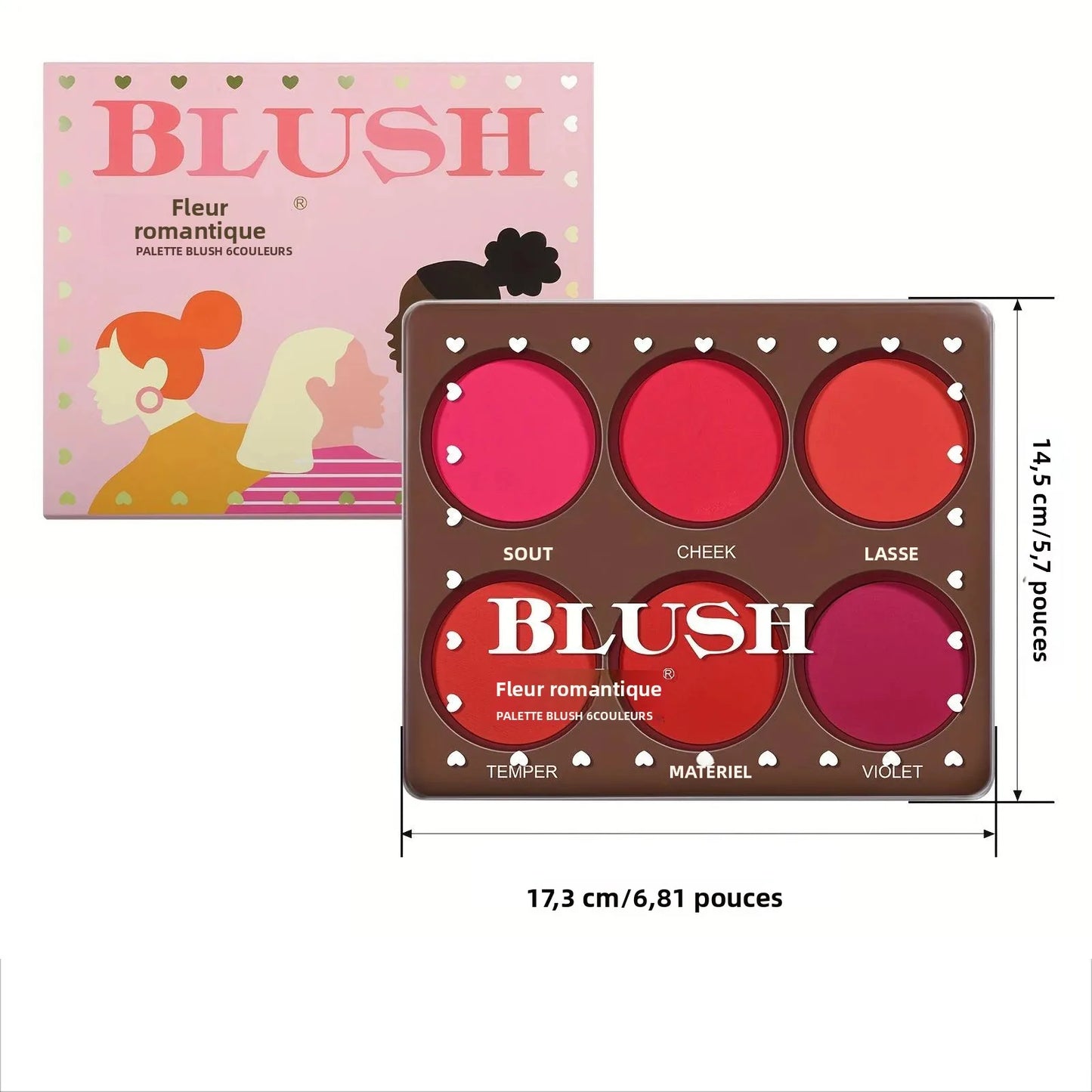 Palette de blush 6 couleurs – Tons naturels, palette d’ombres à paupières et blush mat – Légère et respirante, adaptée pour joues et yeux