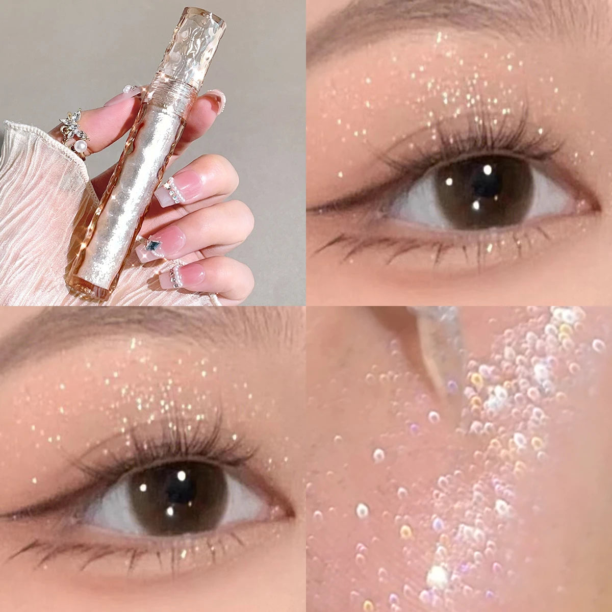 Fard à paupières liquide scintillant, nacré, effet diamant brisé, illuminateur, monocouleur soyeux