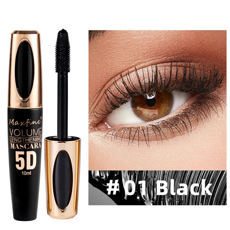 Mascara 5D fibres de soie volume grands yeux noir intense longue tenue waterproof anti-agglomération