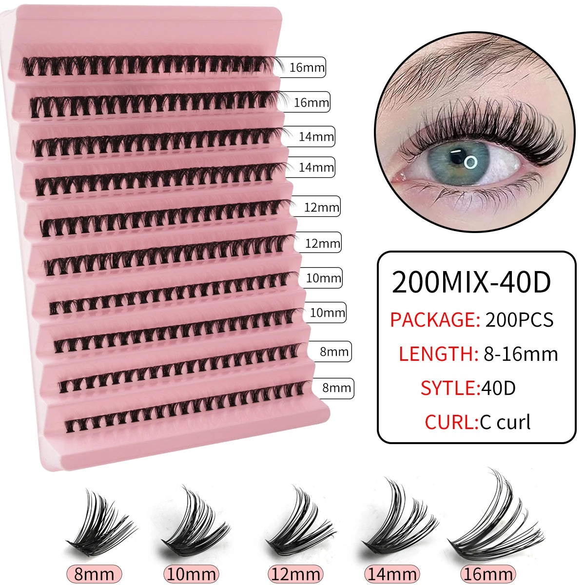 10 à 14 rangs – Extensions de cils naturels prémontés, éventails volumineux, cils individuels en vison – Cils en grappes pour maquillage