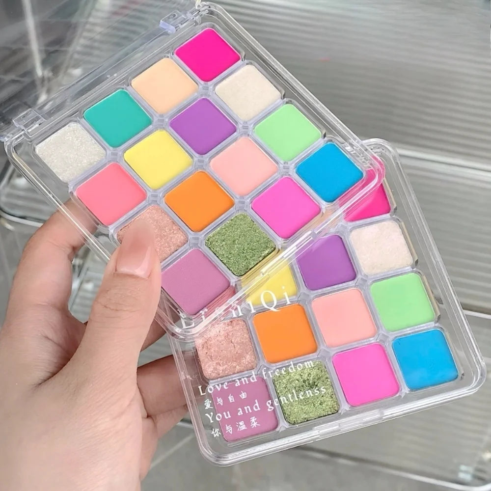 Palette fards à paupières 16 couleurs, rose et pêche, mats et nacrés pailletés, pigments, waterproof, longue tenue, tons terre coréens