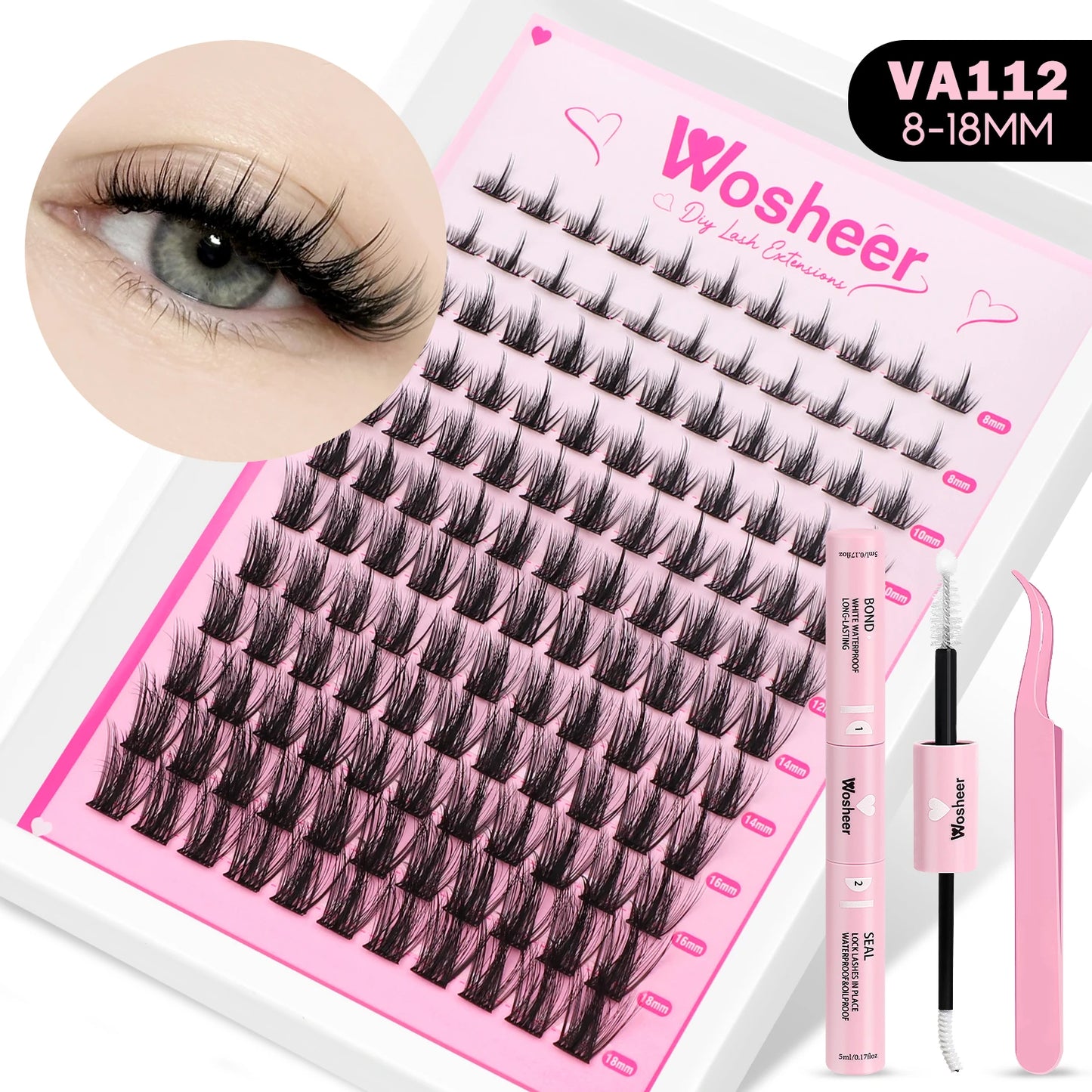 Kit de grappes de cils manga – Cils style Cat Eye avec colle et scellant, plateau mixte – Extensions de cils en grappes