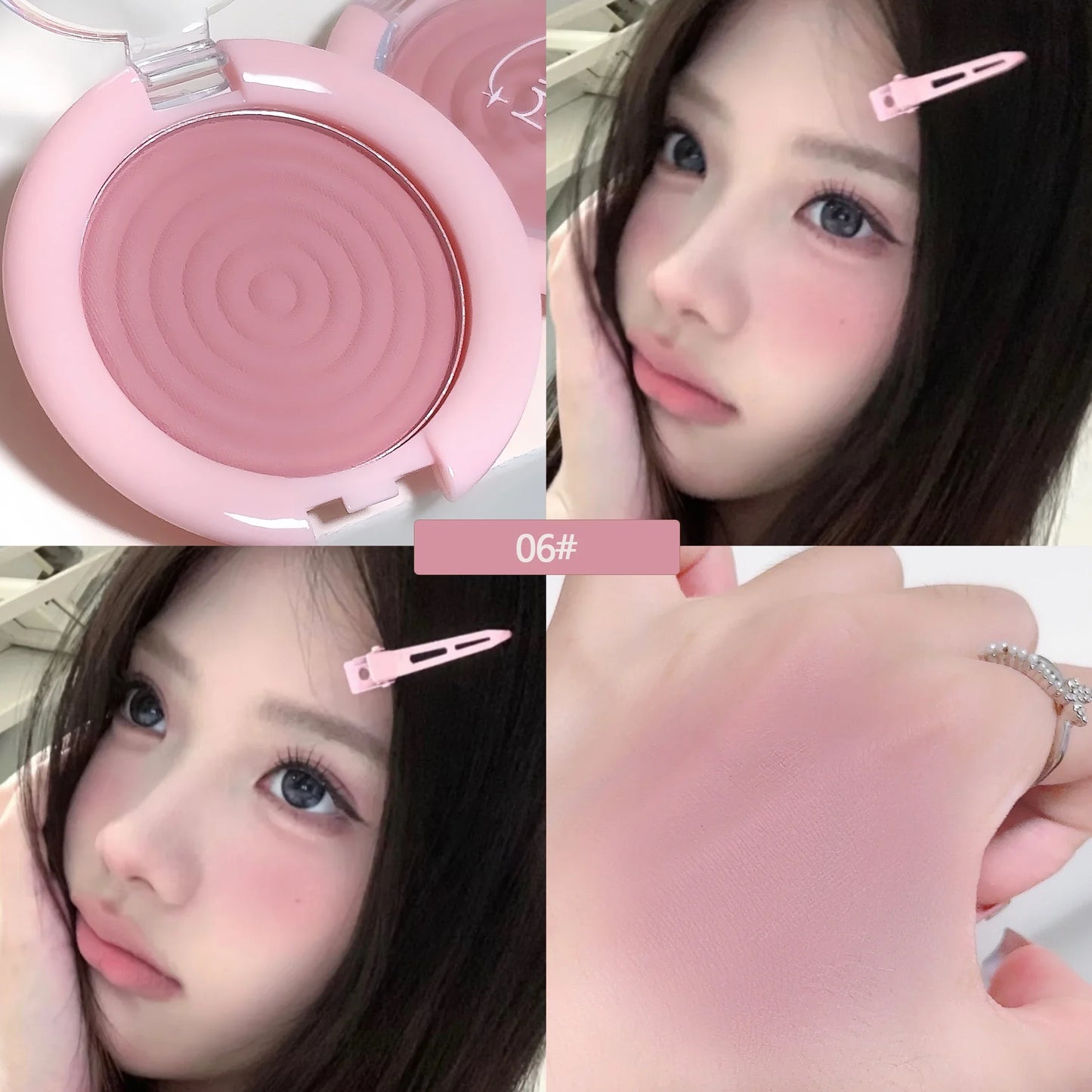 Palette de blush matte en forme de cercles – Texture douce et soyeuse, teinte rose-gris pour joues – Illumine le visage, poudre naturelle avec effet highlight