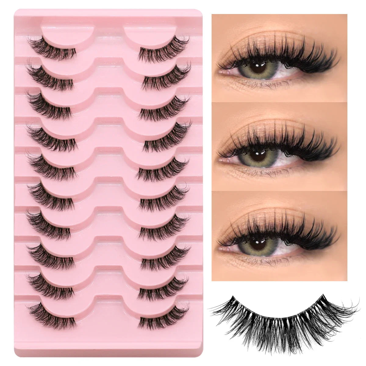 Demi-cils – Cils Cat Eye doux et naturels, bande invisible – Demi-faux cils légers pour un effet naturel