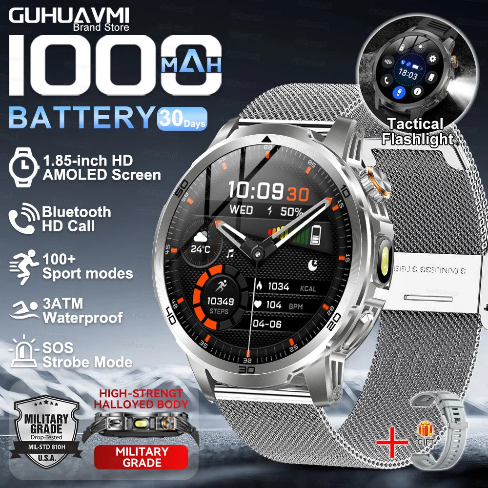 2026 nouveau T-REX3 montre intelligente extérieure 1.85 pouces AMOLED 1000mAh grande batterie 5ATM étanche appel vocal sport hommes Fitness Bracelet