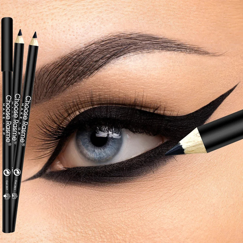 3 pcs Crayons Eyeliner Noir Étanches – Anti-Bavure, Longue Tenue, Facile pour Débutants, Crayon Sourcils en Bois, Maquillage Combiné