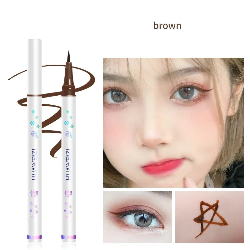 Crayon Eyeliner Liquide 6 Couleurs — waterproof, longue tenue, facile à appliquer, fini mat, couleurs noir, rouge, blanc, bleu, violet et brun