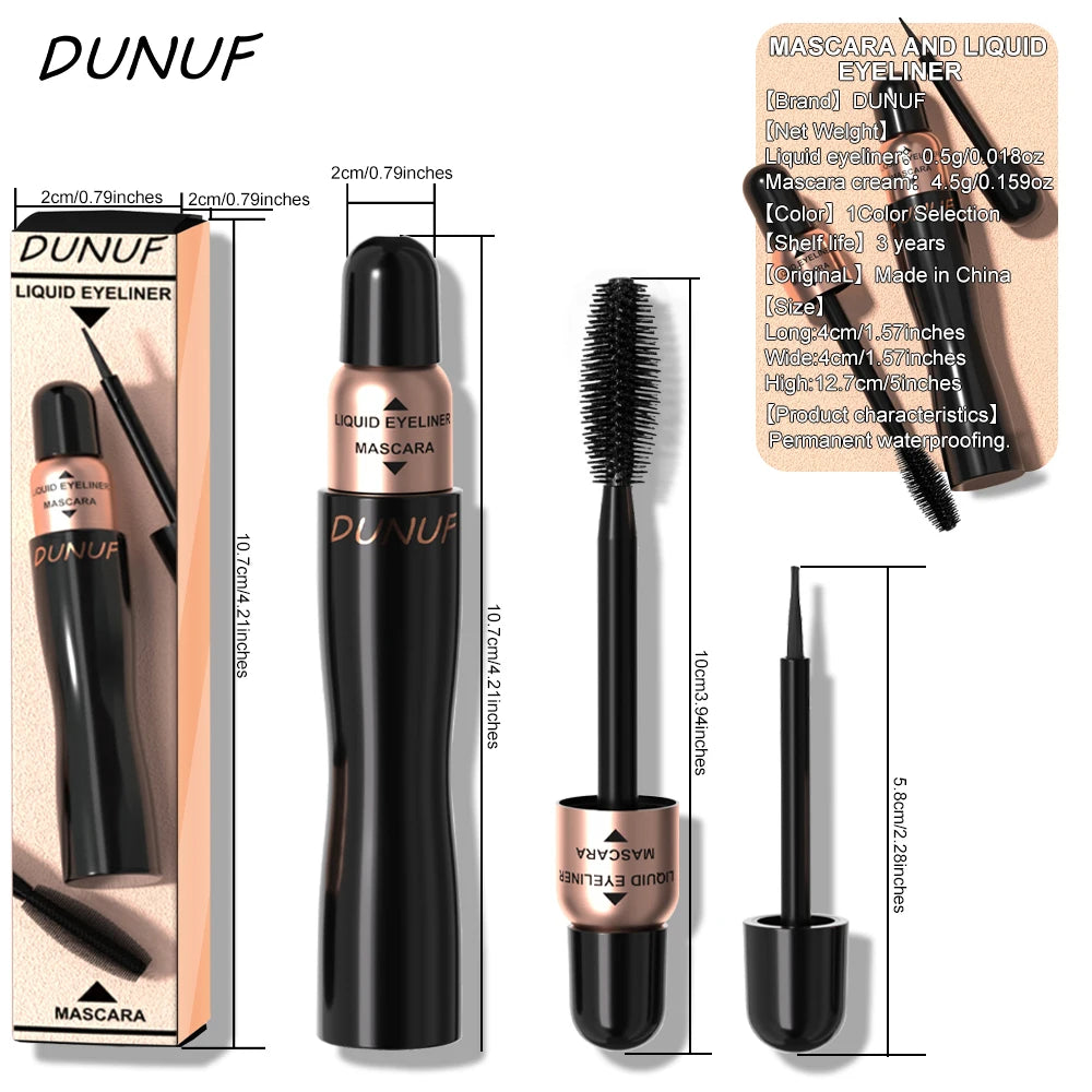 Mascara + eyeliner 2 en 1 waterproof et anti-transpiration allongeant, recourbant et volumisant anti-bavure
