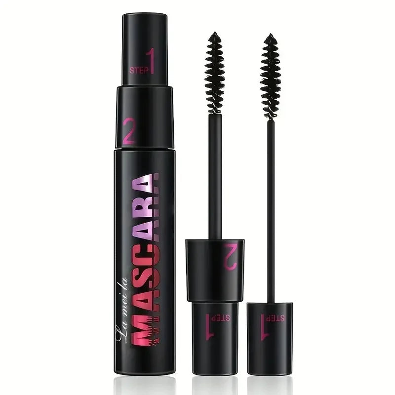 Mascara 2-en-1 cils noirs recourbés allongeant et volumisant waterproof séchage rapide maquillage coréen