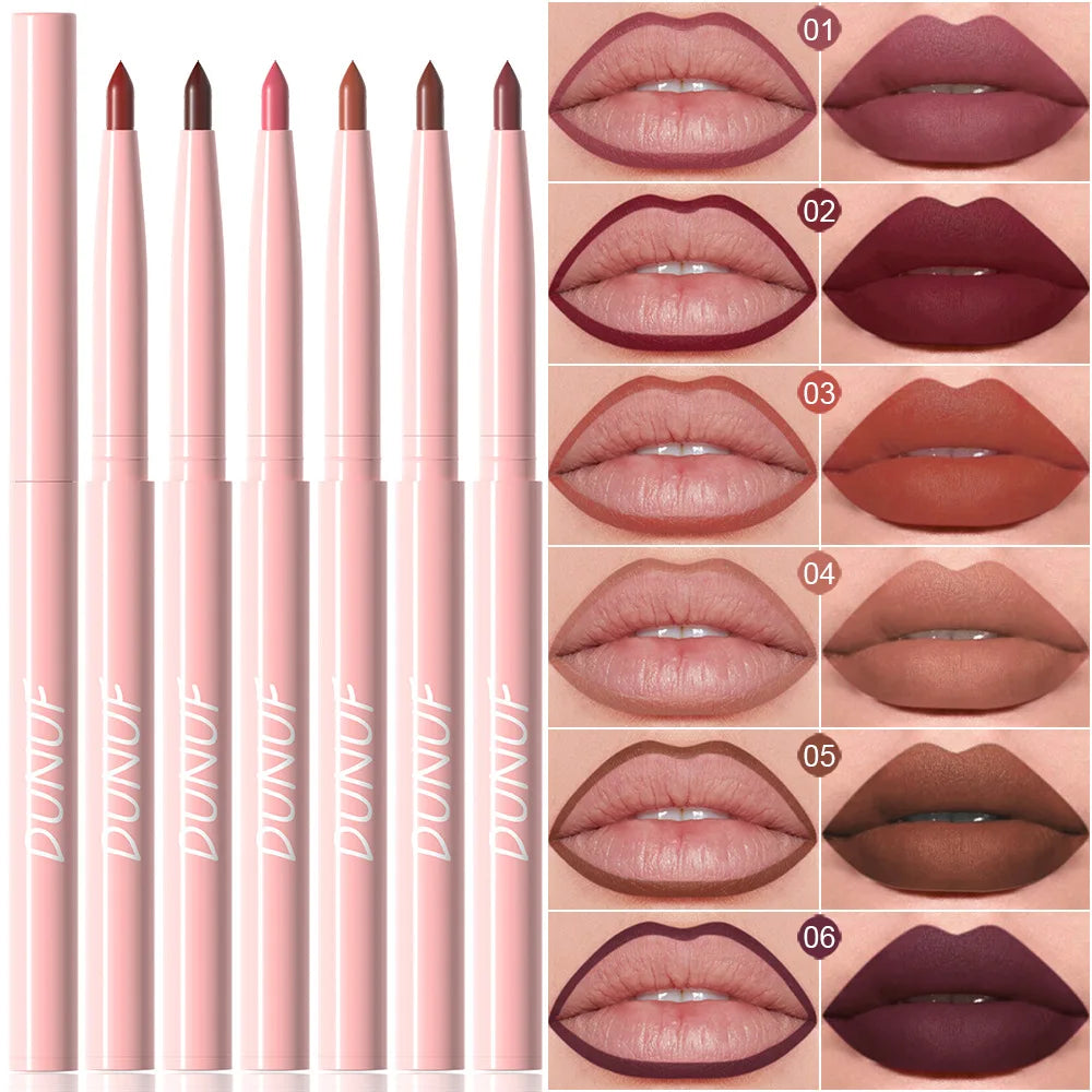 Set 6 Pièces Crayons à Lèvres Mat – Teintes Nude, Marron, Rose et Rouge, Waterproof, Longue Tenue, Rotatifs, Lisses et Pigmentés