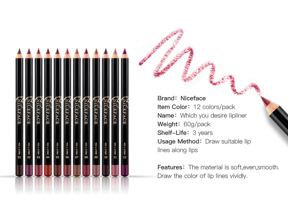 Coffret maquillage 12 couleurs — Crayons à lèvres waterproof et longue tenue | Rouge à lèvres et contour lèvres professionnels | Stylo maquillage précis pour femmes