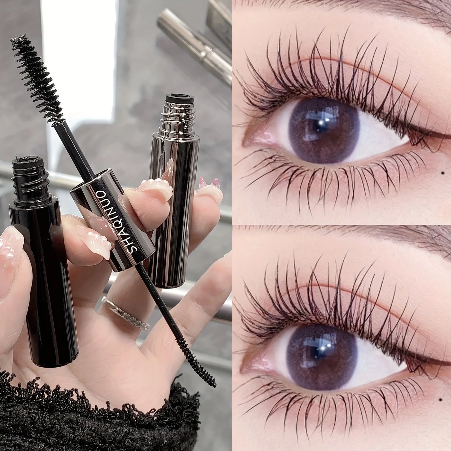 Mascara double embout allongeant et recourbant volume grands yeux waterproof anti-bavure résistant à la transpiration
