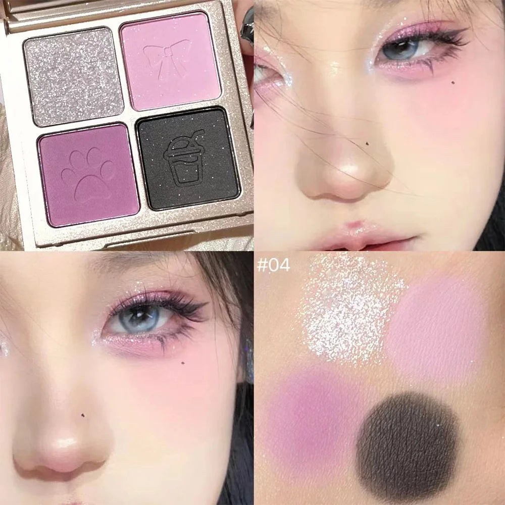 Palette de Fards à Paupières 4 Couleurs — Poudre Fine, Fini Mat, Palette Multicolore