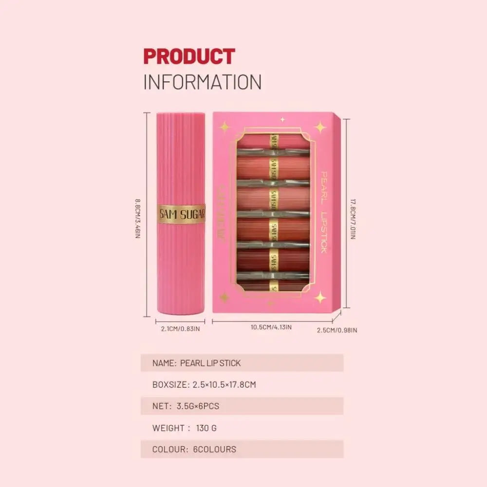 Coffret 6 rouges à lèvres – Couleurs rose diamant, chocolat et pailleté métallique | Effet scintillant et nacré | Tenue longue durée | Gloss lèvres brillant et glamour pour maquillage