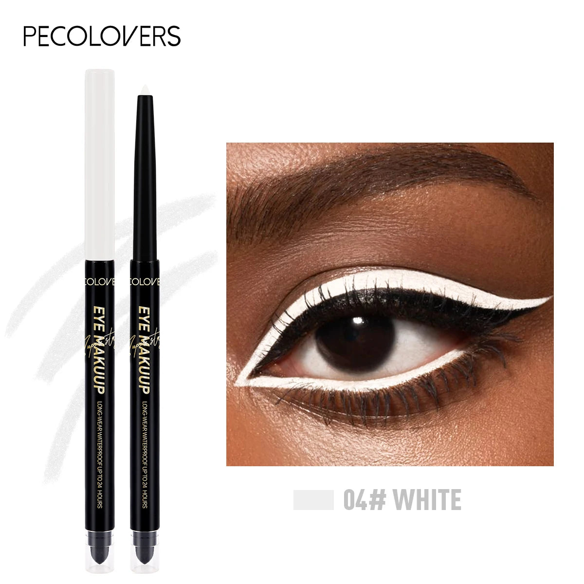 1 Pièce Eyeliner Double-Embout – Tête Éponge, Anti-Bavure, Waterproof, Marron/Blanc, Mat, Maquillage des Yeux