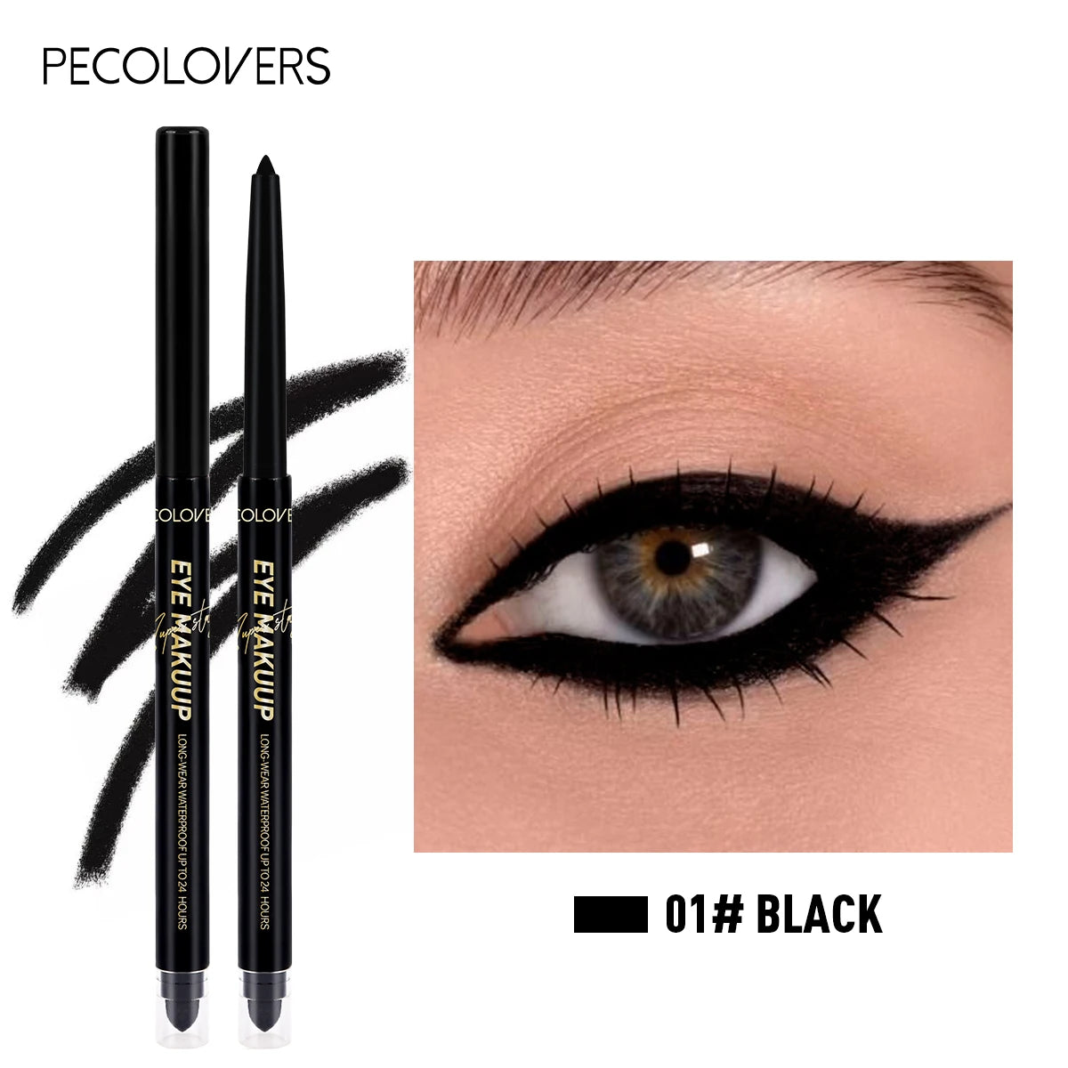 Crayon gel eyeliner double embout noir – waterproof, longue tenue, facile à appliquer, tête en coton douce, glisse lisse