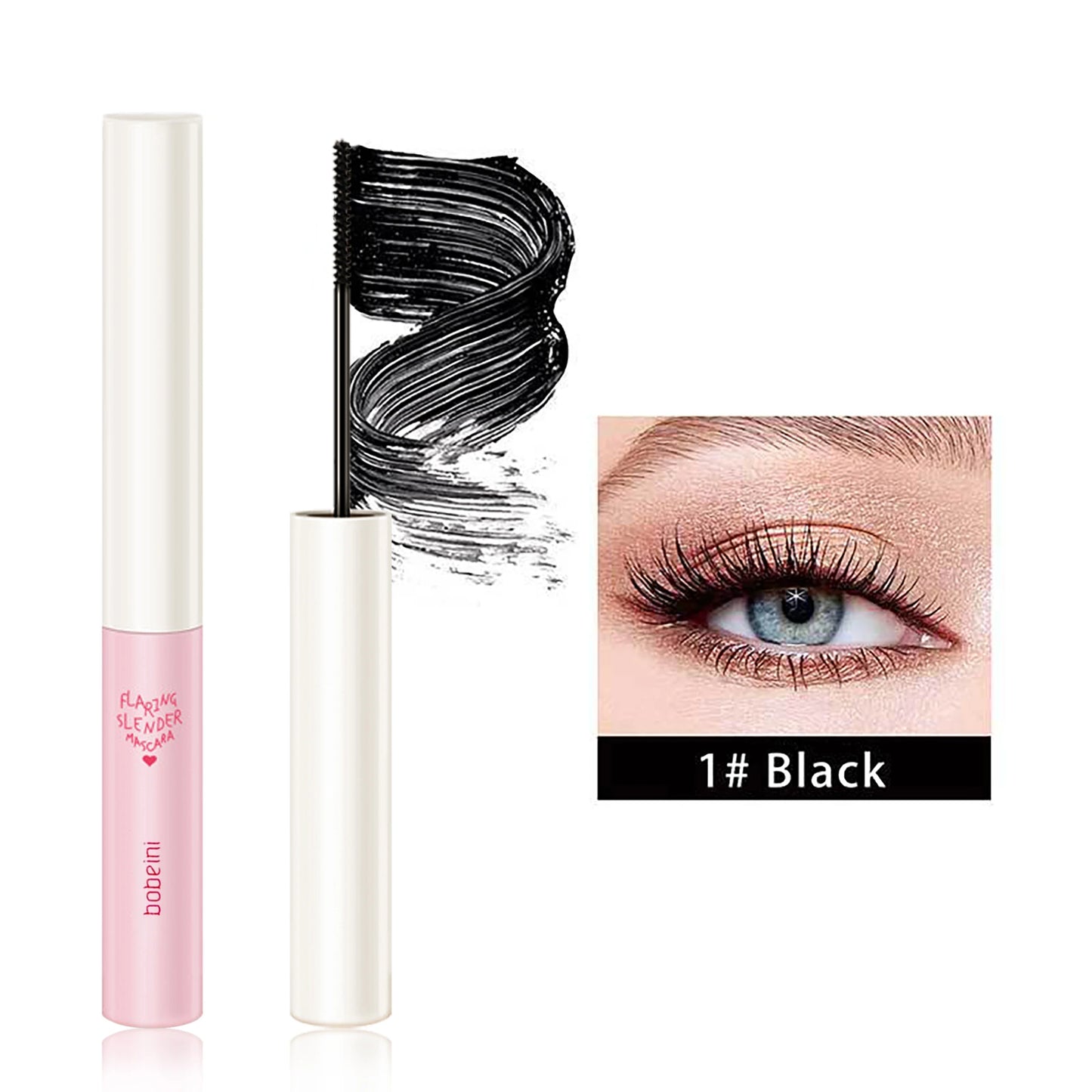 Mascara waterproof longue tenue allongeant, recourbant, fin et volumisant anti-bavure base