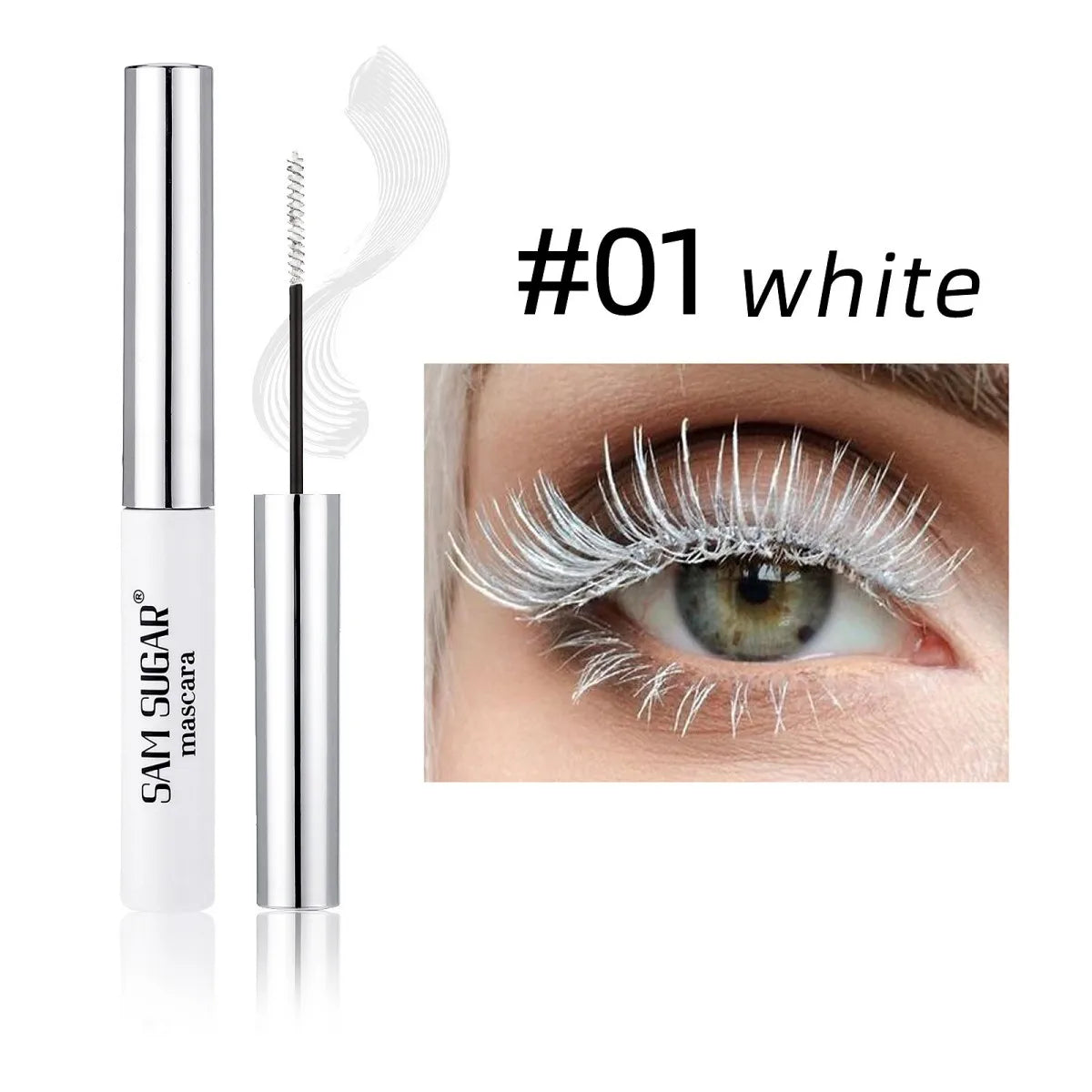 Mascara coloré blanc, bleu, rouge tri-couleur maquillage coréen longue tenue waterproof anti-bavure recourbant cils