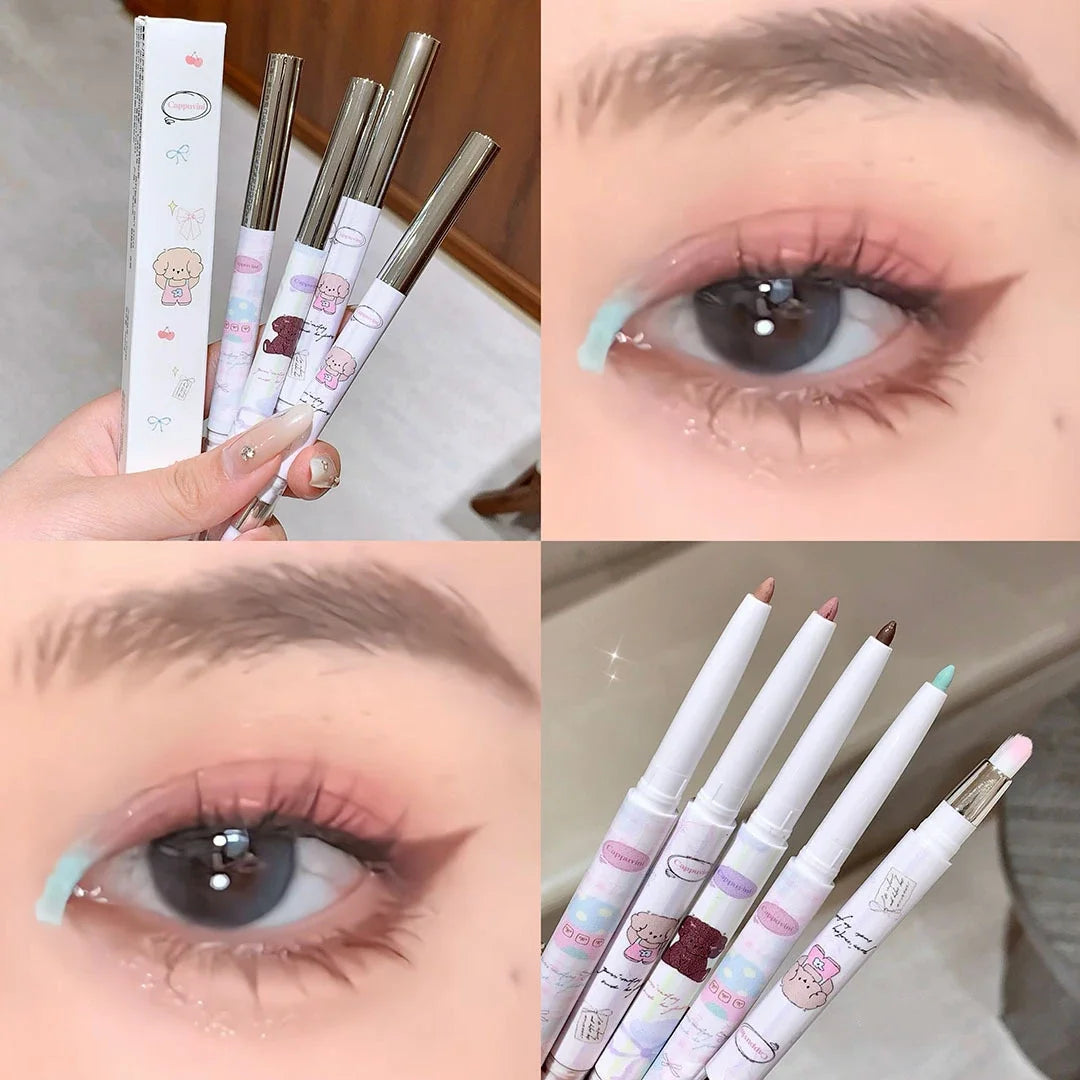 Gel eyeliner nacré raisin avec pinceau estompeur, texture soyeuse, brun thé, rose, ver à soie, crayon eyeliner waterproof