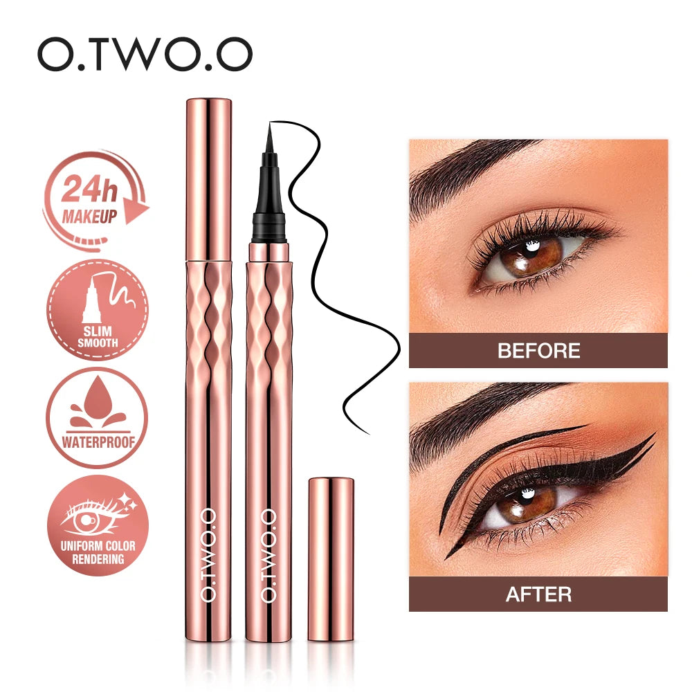 O.TWO.O crayon Eyeliner liquide Eye Liner imperméable résistant aux taches séchage rapide 12 heures porter Eyeliner noir Ultra fin pour flèches