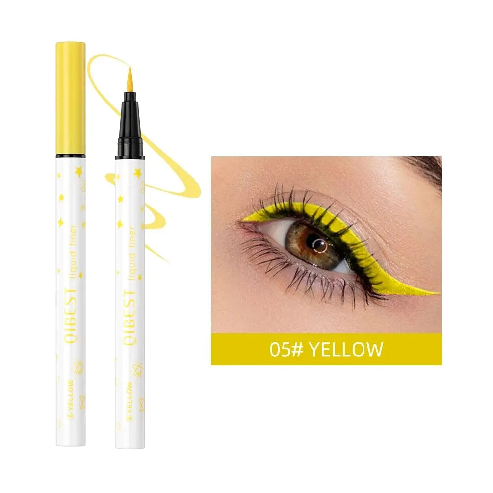Eyeliner Liquide Mat – Waterproof, Longue Tenue, Couleurs Vert, Jaune, Violet, Bleu et Blanc, Maquillage des Yeux