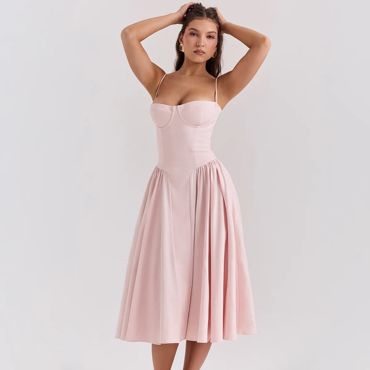 Robe Midi Florale Vintage Femme – Taille Haute, Coupe A-Line, Robe d’Été Verte