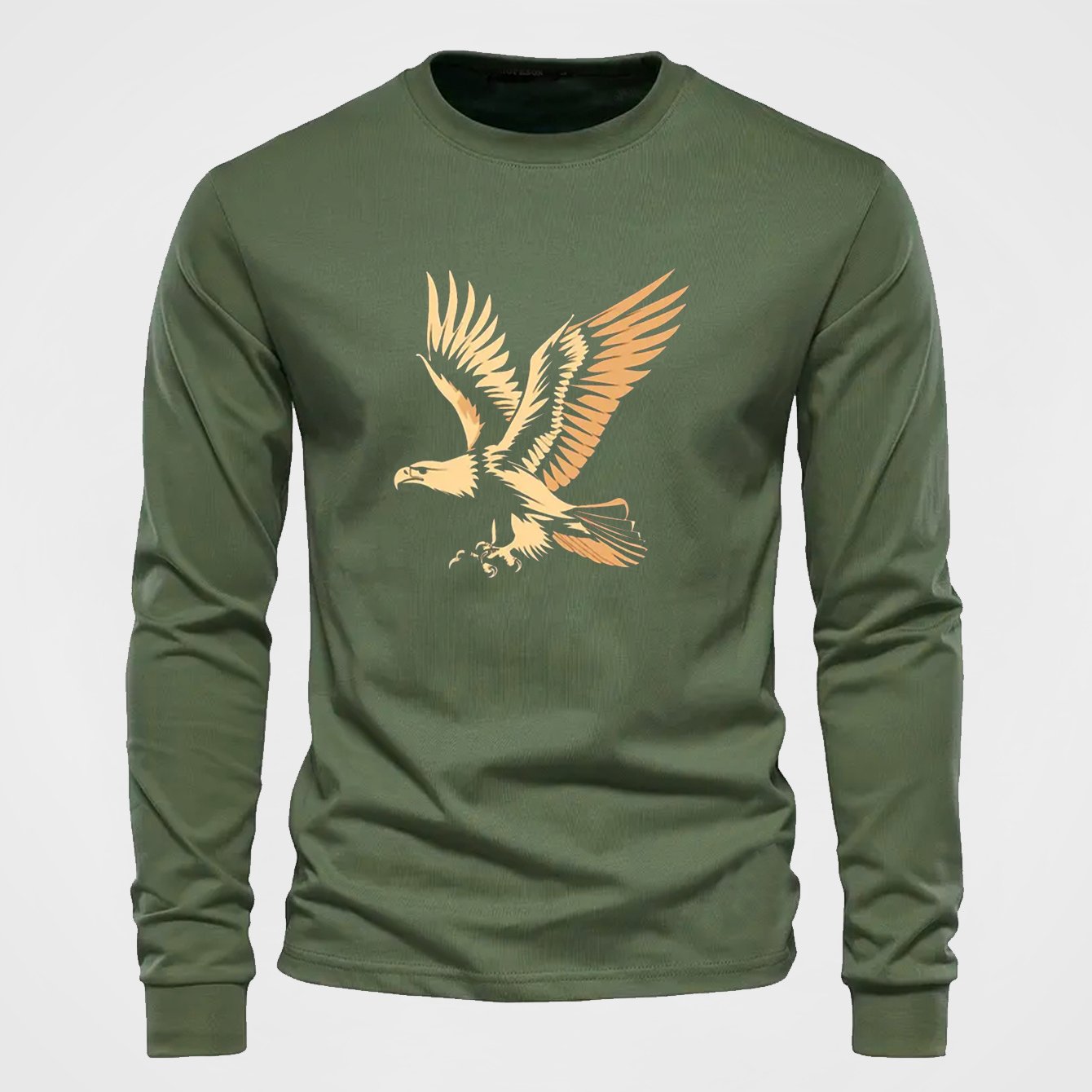Eagle Cartoon Print Tee Shirt, Tees for Men, Casual Long Sleeve T-shirt for Autumn and