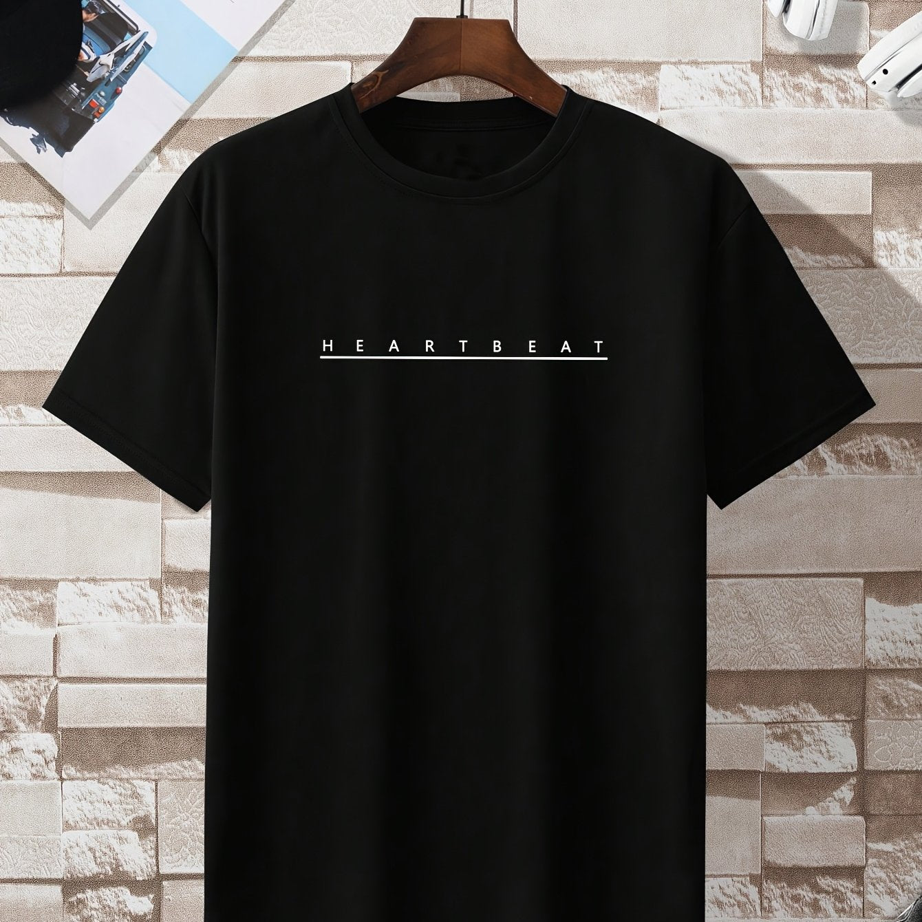 2025 Summer New Arrival Plus Size Men's Fashion Trendy Comfortable Designer Letter "heart beat" Graphic Printed Top Tee 180g 100% Cotton, PLUS SIZE