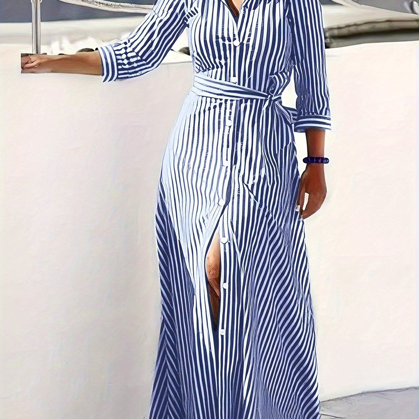 Robe rayée élégante et décontractée pour femme
