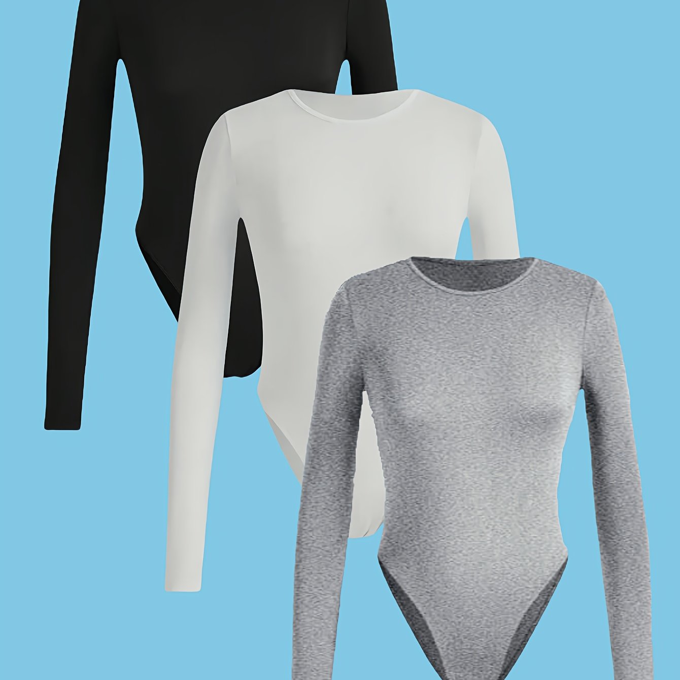 Lot de 3 tops femme – coupe slim, col rond, manches longues, tissu extensible haute élasticité, couleurs unies (noir, marron, blanc), lavables en machine, facile d’entretien, style polyvalent et confortable pour toutes saisons, adapté maison et sorties