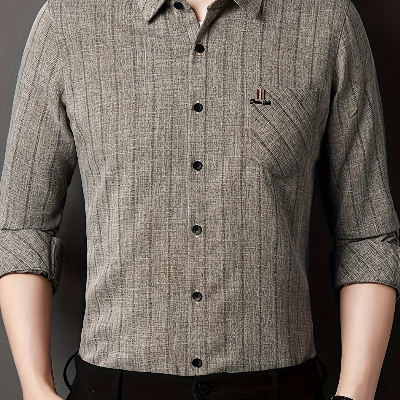 Men'S Striped Shirt with a Chest Pocket, Casual Long-Sleeve Shirt with a Collar.