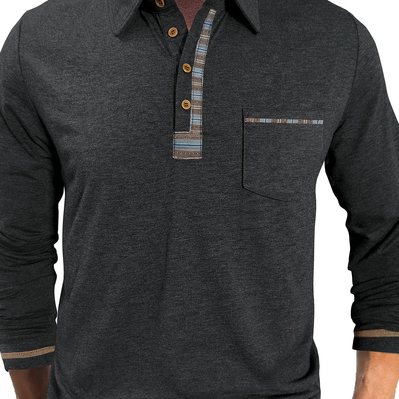 Plus Size Men's Retro Casual Shirt - Long Sleeve Button-Up with Color Block Detailing, Machine Washable Spring/Fall Top for Casual Attire, PLUS SIZE