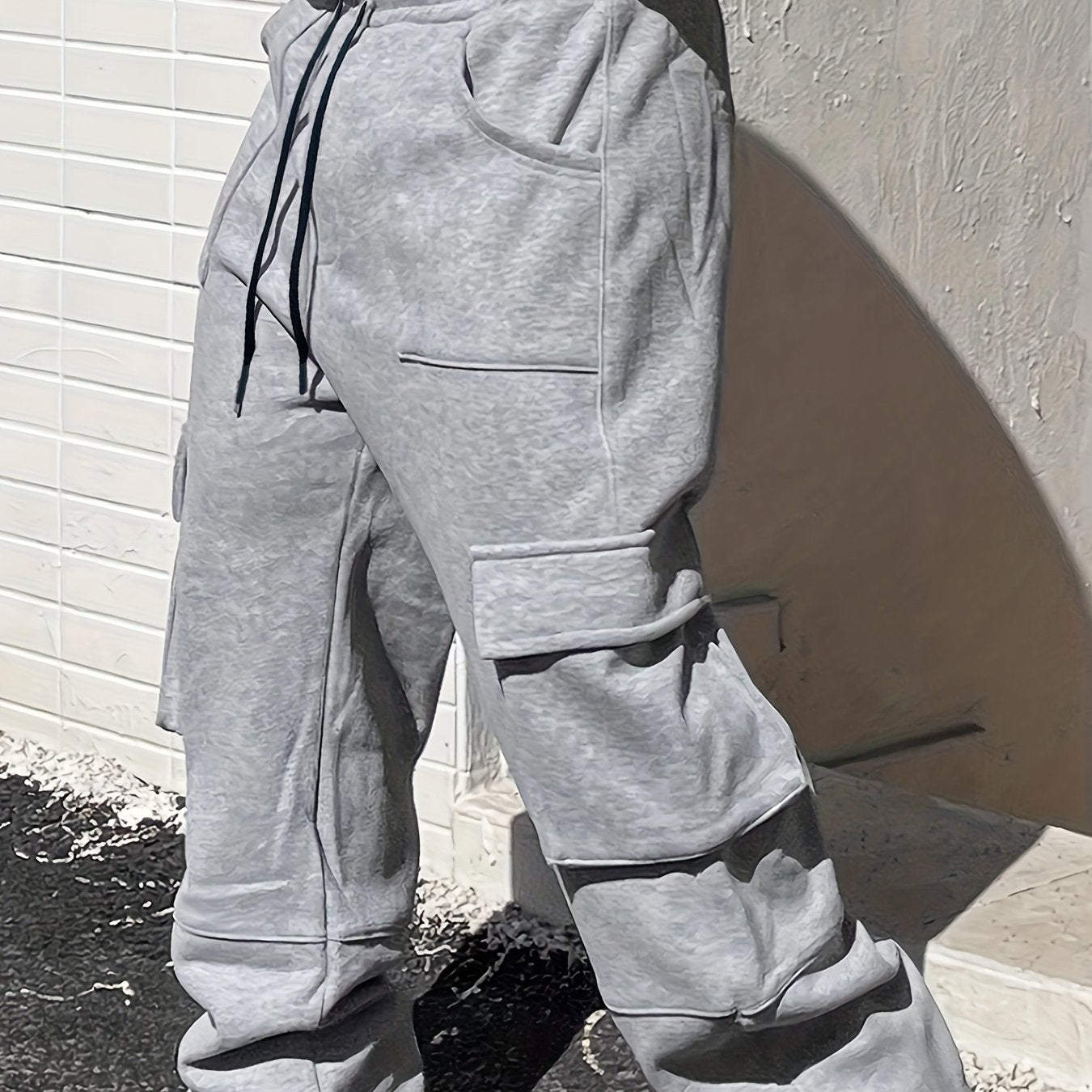 Pantalon cargo robuste pour homme – multi-poches utilitaires, taille à cordon ajustable, coupe ample, idéal travail, extérieur et usage quotidien, toutes saisons (automne/hiver), grande taille