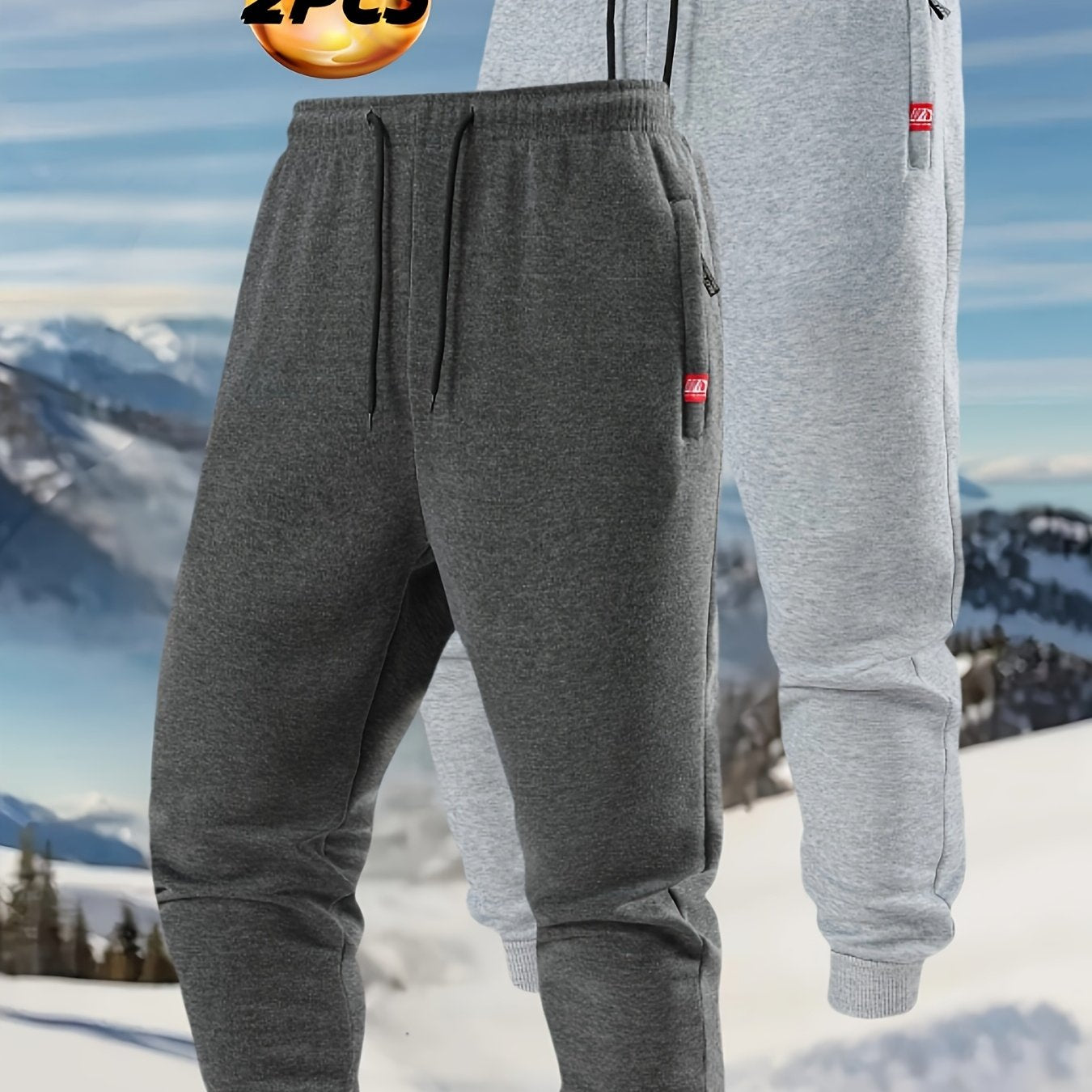 2pcs Joggers Homme – Doublure Polaire, Loose Fit, Cordon, Poches, Automne/Hiver