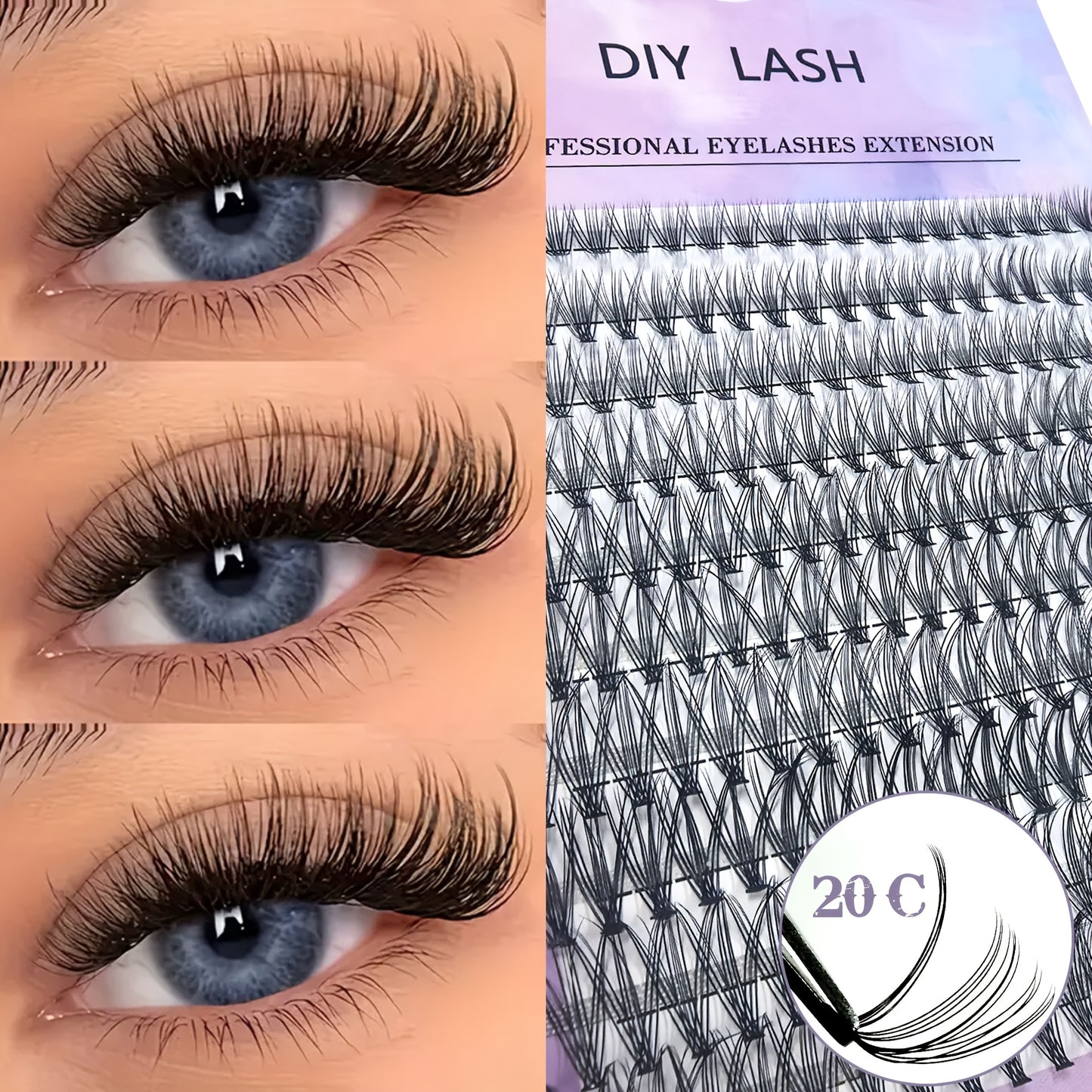 Cils 200 pcs — Volume Naturel Bouclé et Fluffy, Extensions de Cils Individuelles pour Débutants, Réutilisables, Curl D, Style Cat Eye, Longueurs 6-18 mm, Parfaits pour Usage Quotidien et Occasions Spéciales, Sublimation des Cils